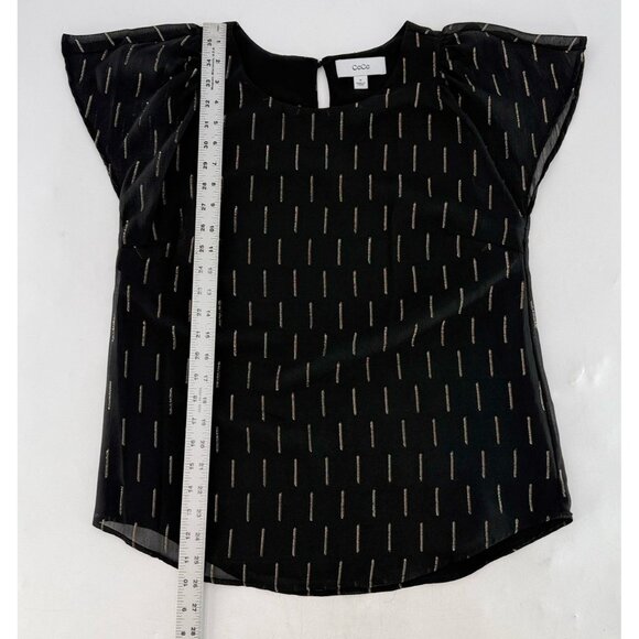 Cece Black Chiffon Flutter Sleeve Blouse Lined Metallic Print Sz M Office Preppy - Picture 8 of 9